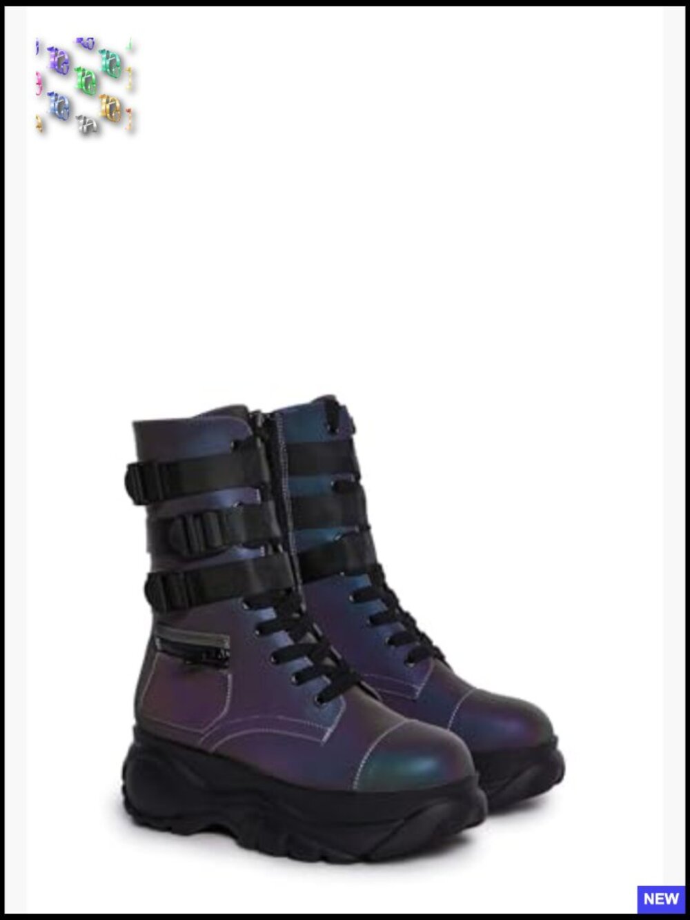 Chunky Platform Combat Boots with Zipper Pockets & Buckled Straps – Calf High - Picture 3 of 5